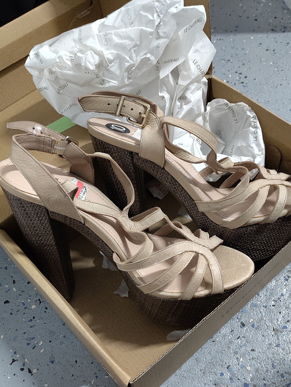 le chateau Beige Strappy Platform Heeled Sandals